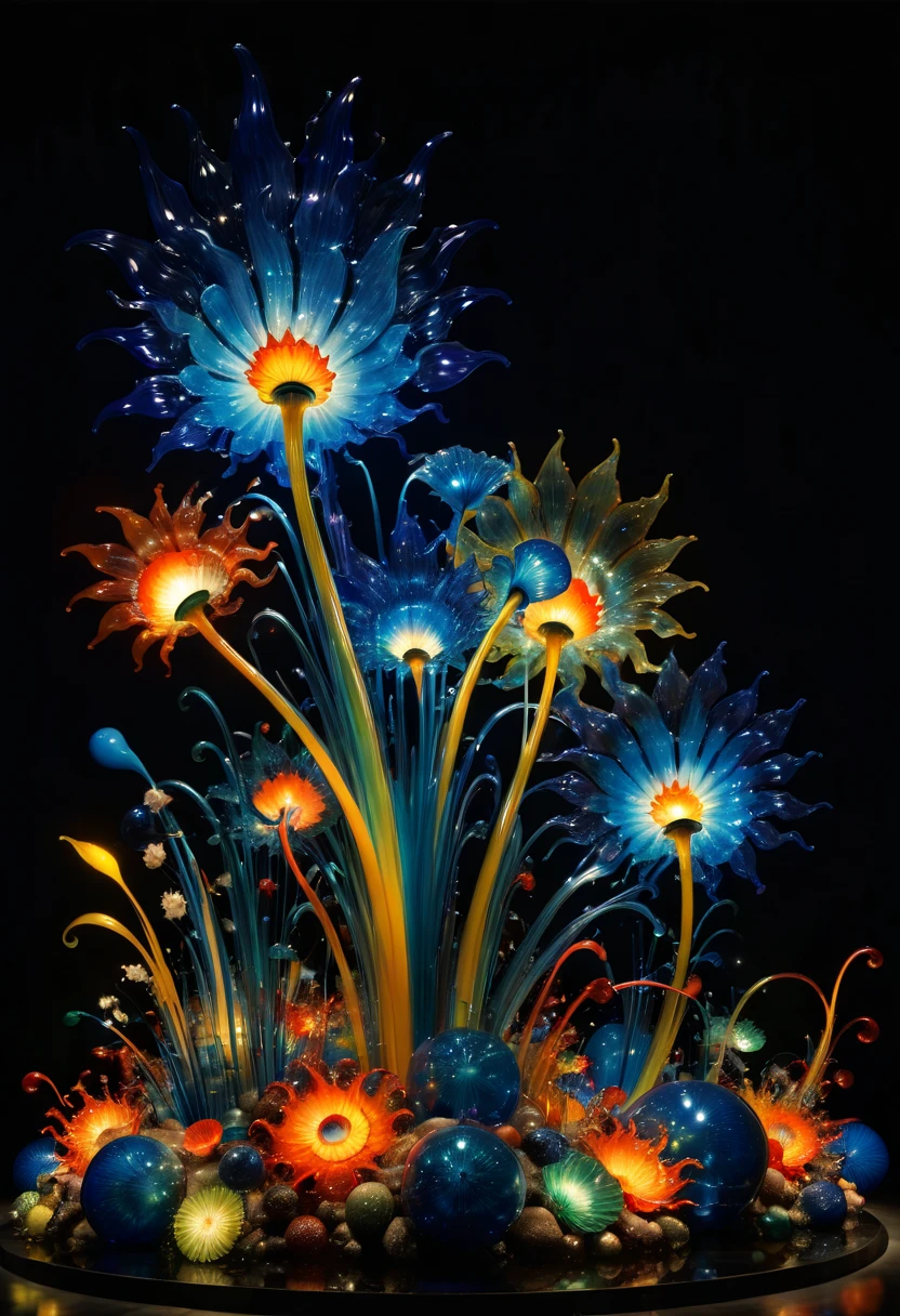 Art Deco design, starry sky, moon, by Dale Chihuly, best quality, masterpiece, 8k