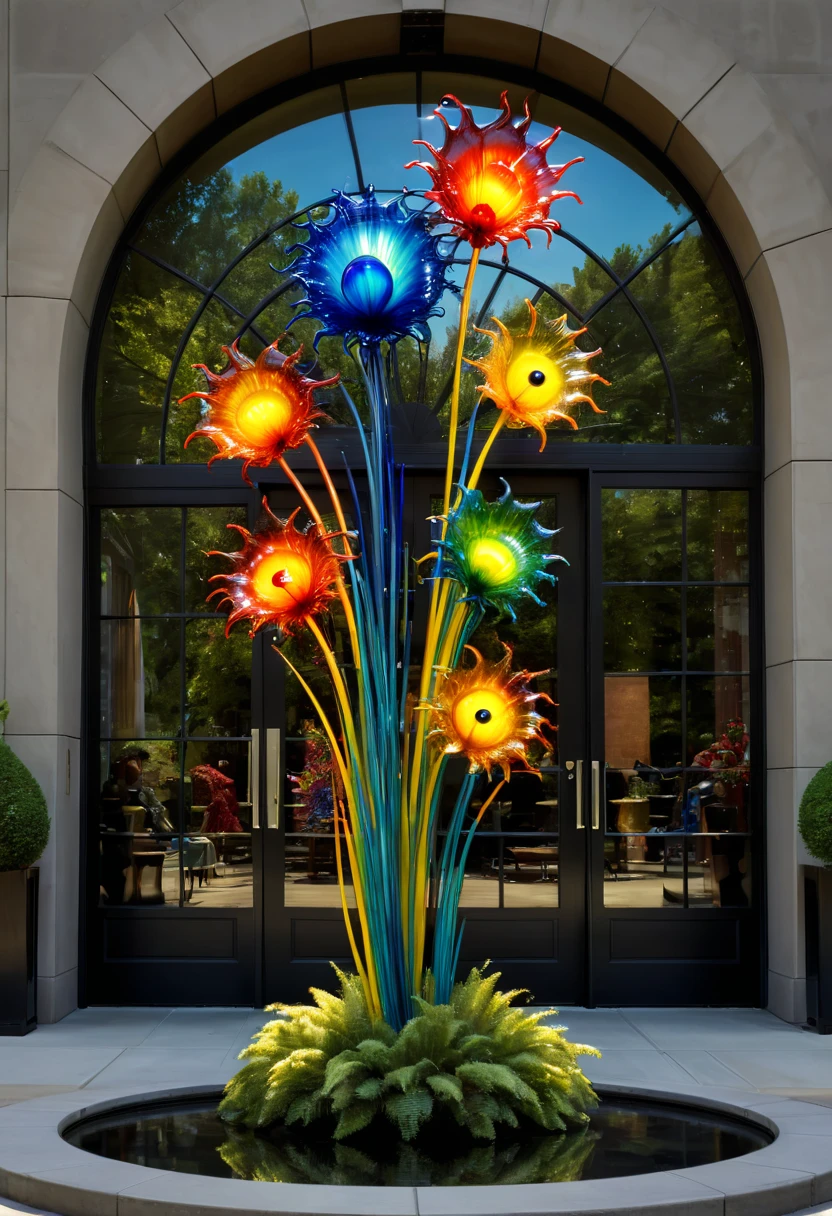 Art Deco design, starry sky, moon, by Dale Chihuly, best quality, masterpiece, 8k