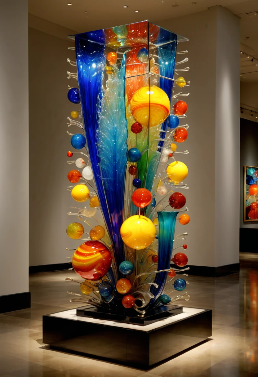 Art Deco design, starry sky, moon, by Dale Chihuly, best quality, masterpiece, 8k