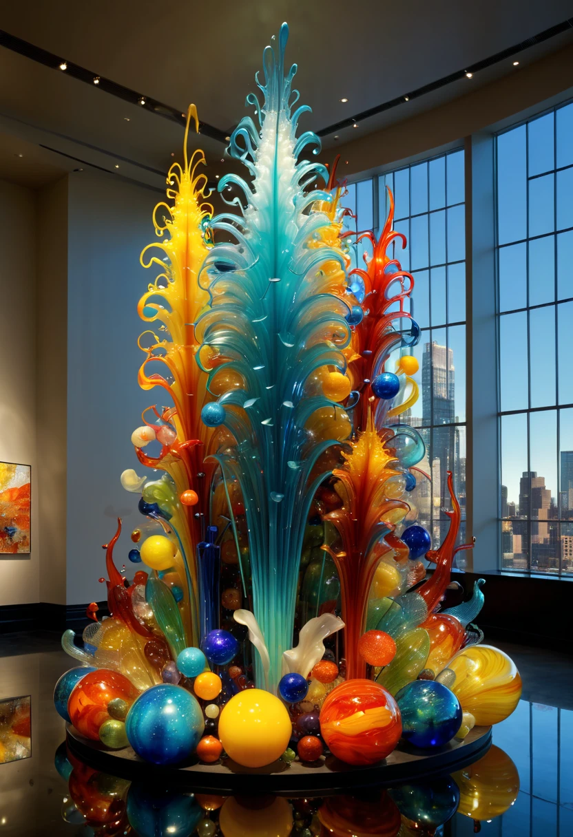 Art Deco design, starry sky, moon, by Dale Chihuly, best quality, masterpiece, 8k