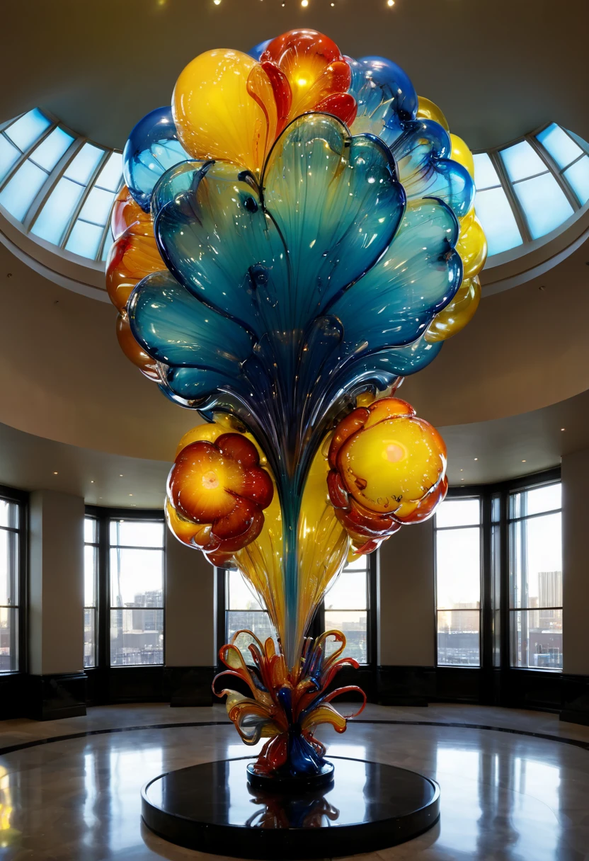 Art Deco design, starry sky, moon, by Dale Chihuly, best quality, masterpiece, 8k