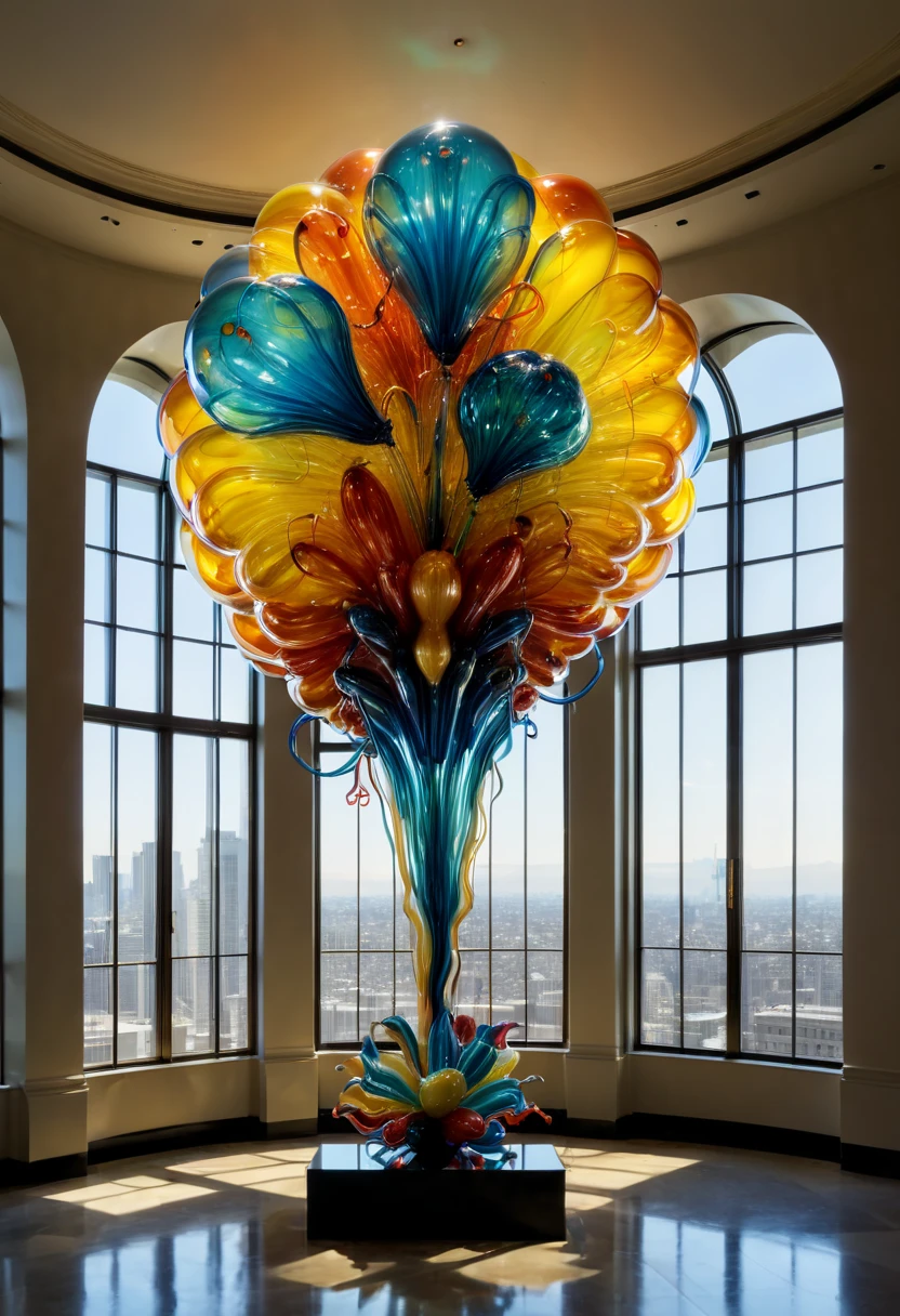 Art Deco design, starry sky, moon, by Dale Chihuly, best quality, masterpiece, 8k