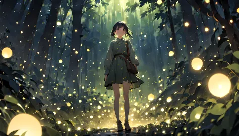 A person made of fireflies, surrounded by fireflies, masterpiece, best quality, rating: general, cinematic