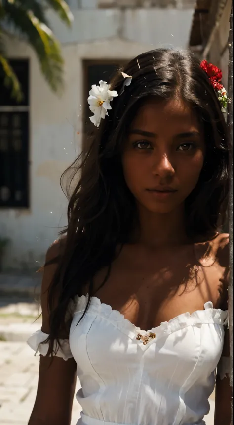 ultra quality, best quality, high definition, 1 woman, alone, beautiful woman, perfect, work of art, perfect face, perfect woman, work of art, delicate, dark-skinned, mulatto, fine feminine features, delicate, dark eyes, detailed beautiful face, black hair...