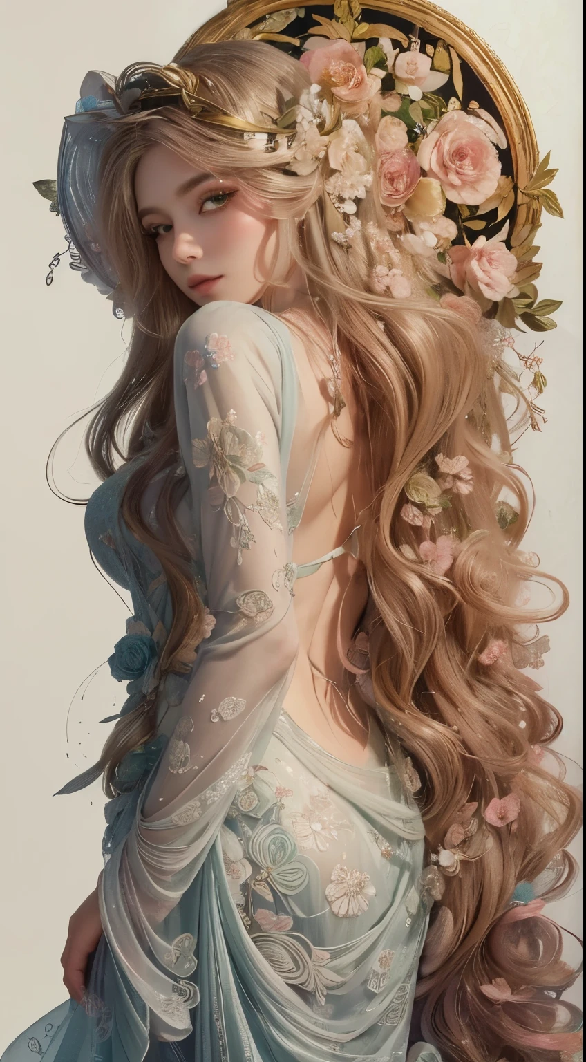 高品質, 8KウルトラHD, エッチング アクアチント, 細い線と影, 花のファンタジーワンダーランドの中心, 魅惑的で霊妙な美しい乙女の精神を目にする, 咲き誇る花のエッセンスで優雅に飾られた, 彼女の長く流れるような金色の髪, 金色の絹糸のような, 彼女の背中に優雅に流れ落ちる, 周囲の花を映し出す繊細な花のアクセントが織り交ぜられています. 彼女の目, 森の奥深くのエメラルドの色, 魔法と神秘の輝きを放つ, 彼女を取り囲む花のシンフォニーの美しさを反映している, With the clarity and detail of 8KウルトラHD images, すべての花びら, あらゆる色合い, 彼女のこの世のものとは思えない魅力が鮮やかに輝きながら表現されている, by yukisakura, 素晴らしいフルカラー,