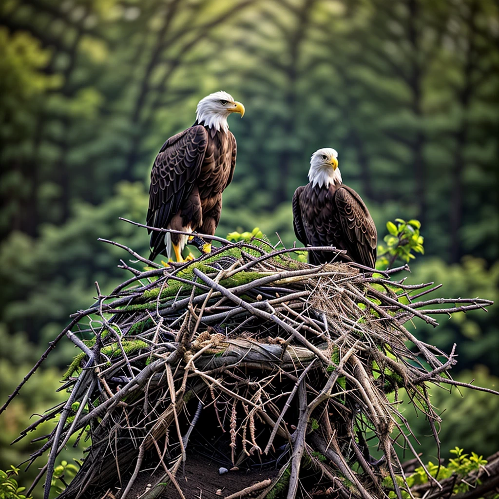 ein Weißkopfseeadler-Nest, Fotografie im National Geographic-Stil