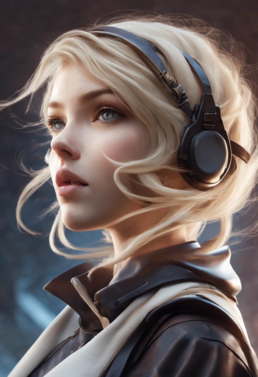 Unity 8K wallpaper,Fit the character within the frame,A woman with the perfect beauty and cuteness like the beautiful women appearing in anime and games, under 2000 Kelvin lighting,To create a high-quality,She peered into my face with a surprised look, with medium-length ash blonde hair, wearing a duffle coat and a black skirt, wrapped in a white scarf, wearing knee socks and brown leather shoes,