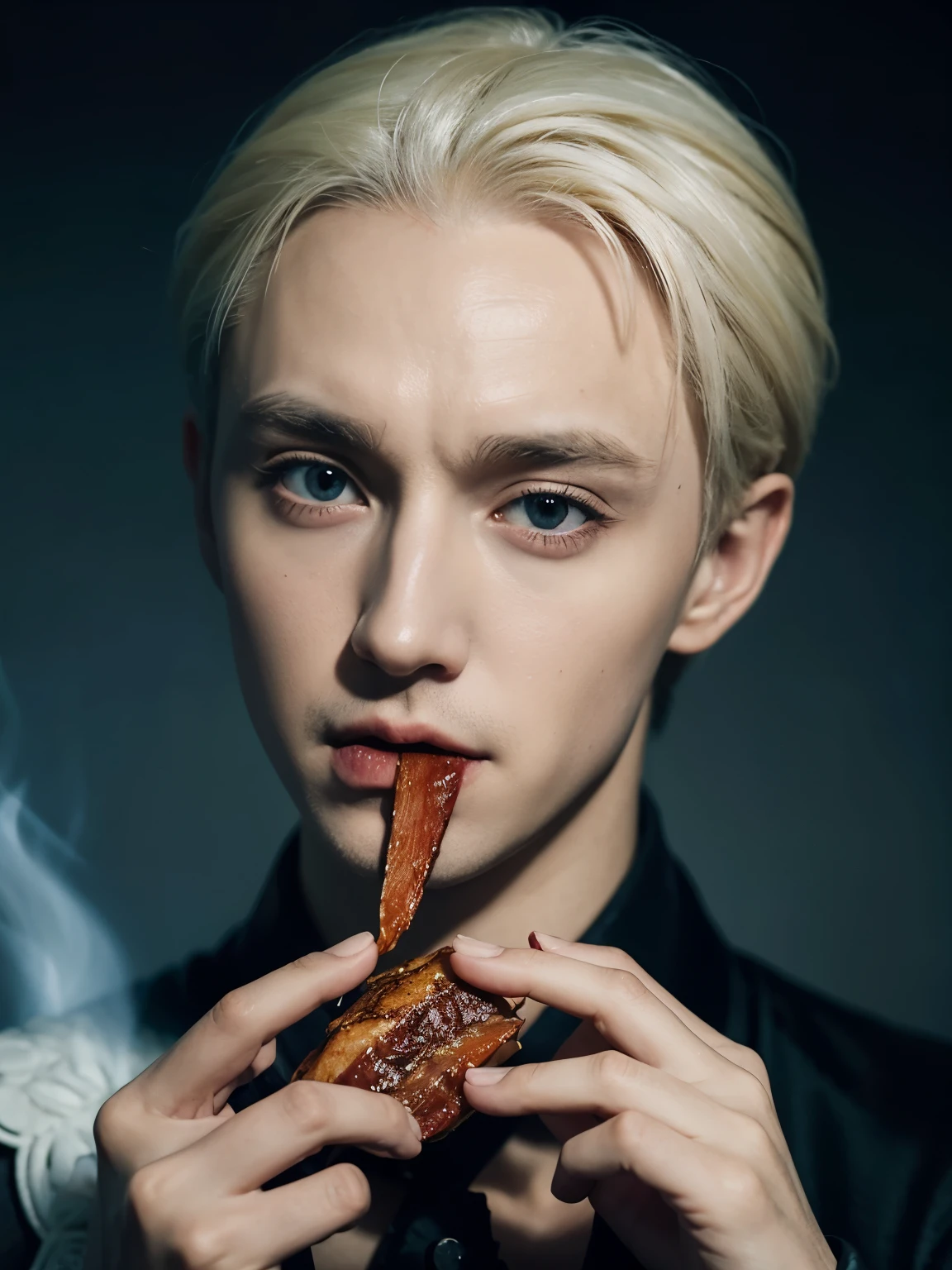 Blond haired man with cigarette and bacon in mouth - SeaArt AI