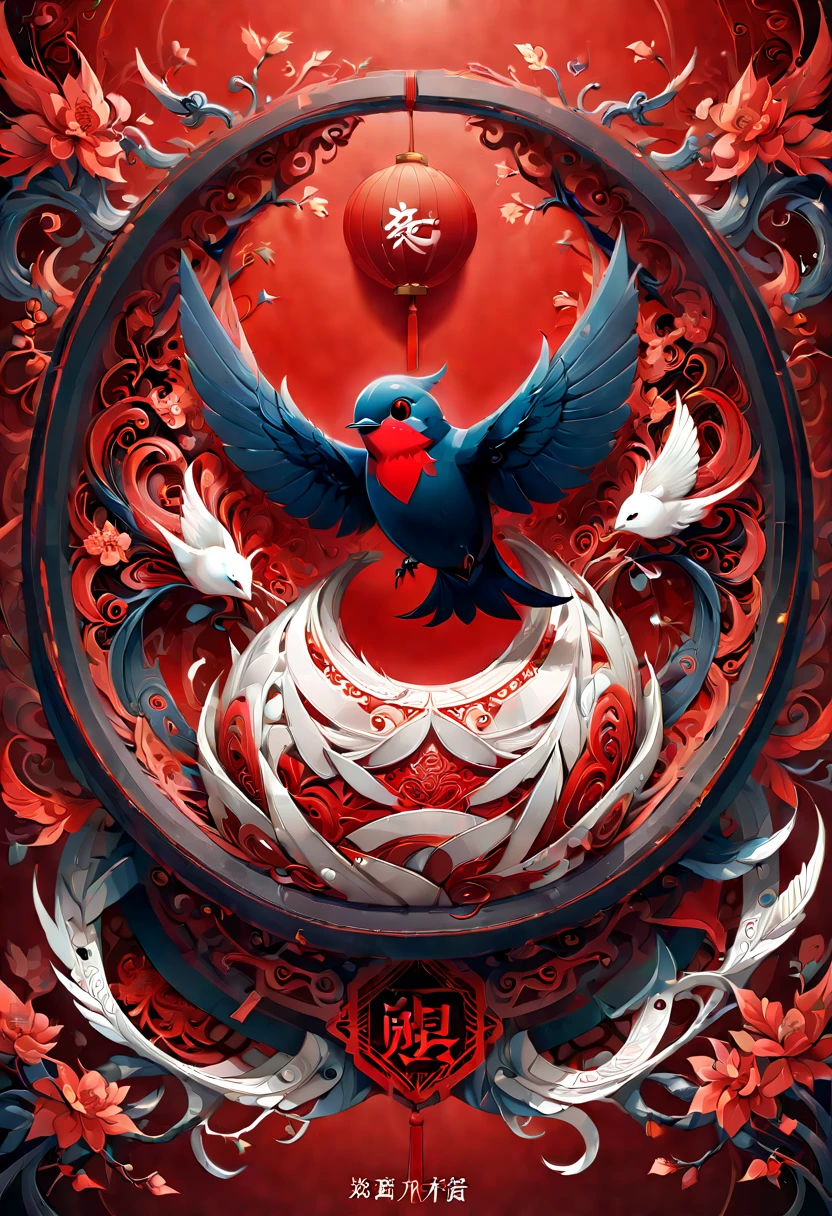 text "China", Ninho de estilo chinês, engolir, ano 2024, Zentagle, cinematic, Tema vermelho, (melhor qualidade, Obra de arte, trabalho representativo, arte oficial, profissional, 8K)