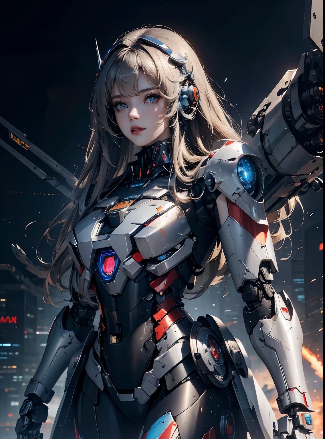 peau rugueuse, Super détaillé, détails avancés, Haute qualité, Meilleure qualité, haute résolution, 1080P, disque dur, Beau,(Patriote de fer),Beauサイボーグの女性,Méca cyborg ,mode de combat, Avec corps mécanique,She wears a futuristic Patriote de fer mech,Prise de vue complète du corps