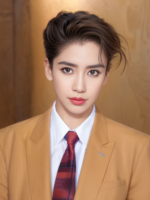 (best quality, realistic:1.37),portrait,stunningly detailed man,meticulously rendered suit,impeccably designed tie,kpop idol inspiration,official portrait,ultra-fine painting,vibrant colors,professionally lit,artistic masterpiece,sharp focus,ultra-detailed face,dazzling eyes,piercing gaze,expressive lips,chiseled jawline,sleek hairstyle,mesmerizing presence,elegant posture,confident expression,high-resolution image,stunning realism