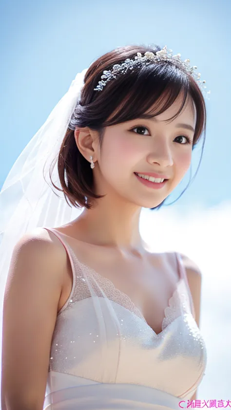 1 woman、Wedding、Beautiful style、Super high quality、whole body、beautiful skin、Japanese、innocent smile、Pull angle of view、realisti...