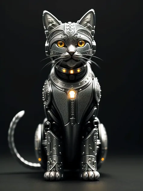a cute kitten made out of metal, (cyborg:1.1), ([tail | detailed wire]:1.3), (intricate details), hdr, (intricate details, hyperdetailed:1.2), cinematic shot, vignette, centered,8k render,HDR,real materials ,