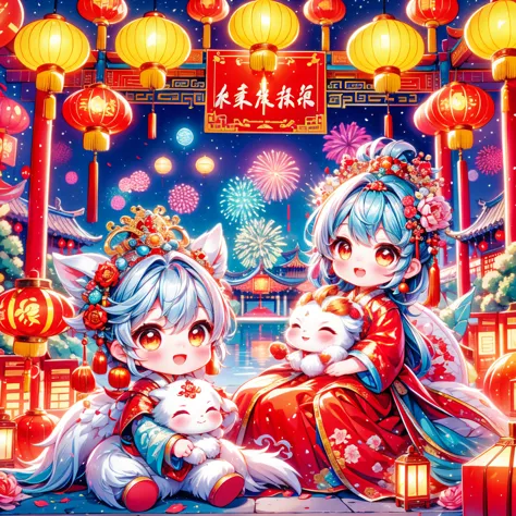 Continue with the enchanting and vibrant style of ancient Chinese folklore, depicting a younger, approximately 2-year-old little...