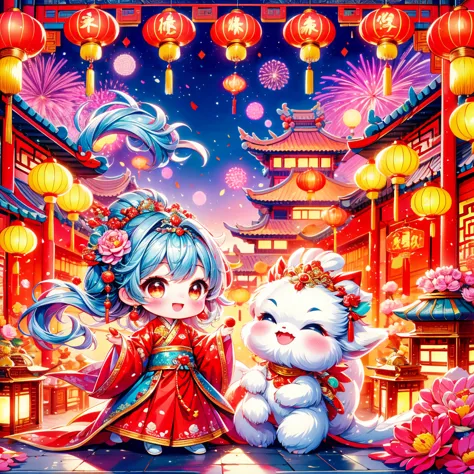 Continue with the enchanting and vibrant style of ancient Chinese folklore, depicting a younger, approximately 2-year-old little...