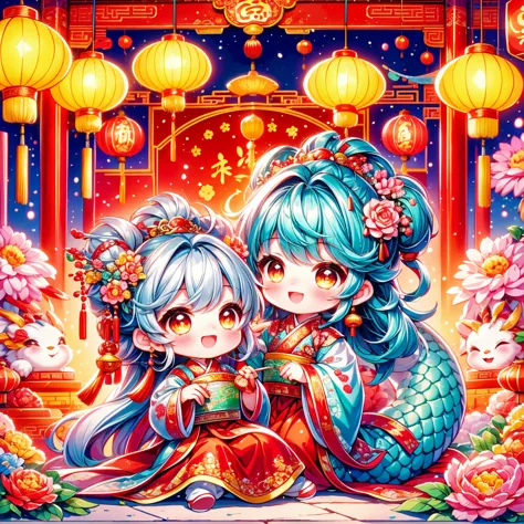 continue with the enchanting and vibrant style of ancient chinese folklore, depicting a younger, approximately 2-year-old little...