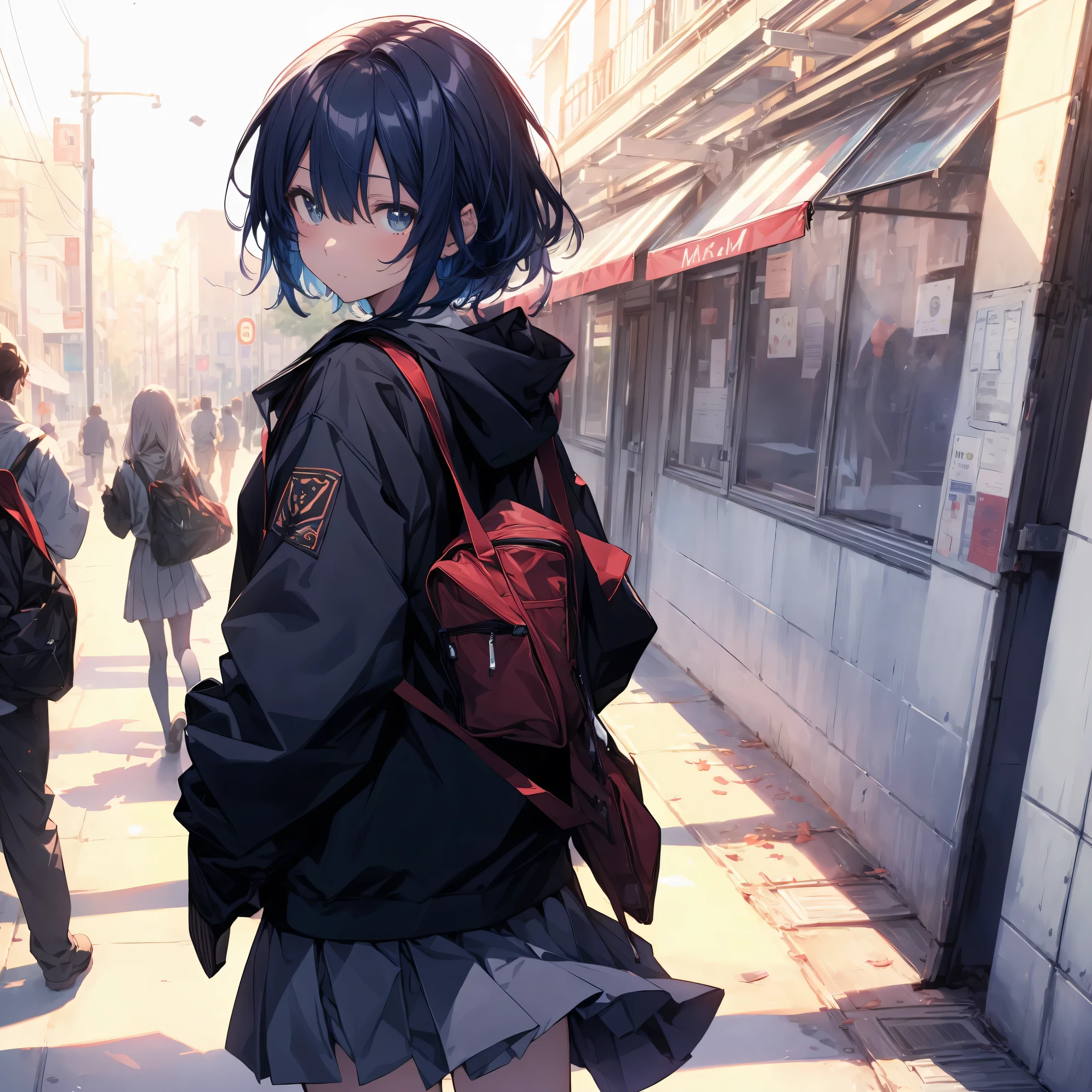 Super high quality by the art god, super detailed, High resolution,Shinkai Makoto style, anime moe art style, best anime 8k konachan wallpaper, pixiv contest winner, perfect anatomy, BREAK,(Please draw a girl who looks sleepy and goes to school alone.. ),BREAK, surreal high school girl, (alone,Lolita, , :1.3),All limbs, full finger,, androgynous charm, (very short hair), messy hair, flat chest, small ass, between legs, Small black eyes,beautiful and fine eyes, Well-proportioned iris and pupils, disgusted eyes, High resolution detailed hair, wearing school uniform, (skirt), On the way to school. BREAK,super dense skin, Best lighting by famous artists, 8k, figure,