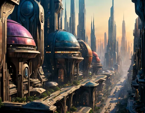 (The city of Coruscant from Star Wars as designed by Doug Chiang), futuristic fantasy city with immense buildings of technologic...