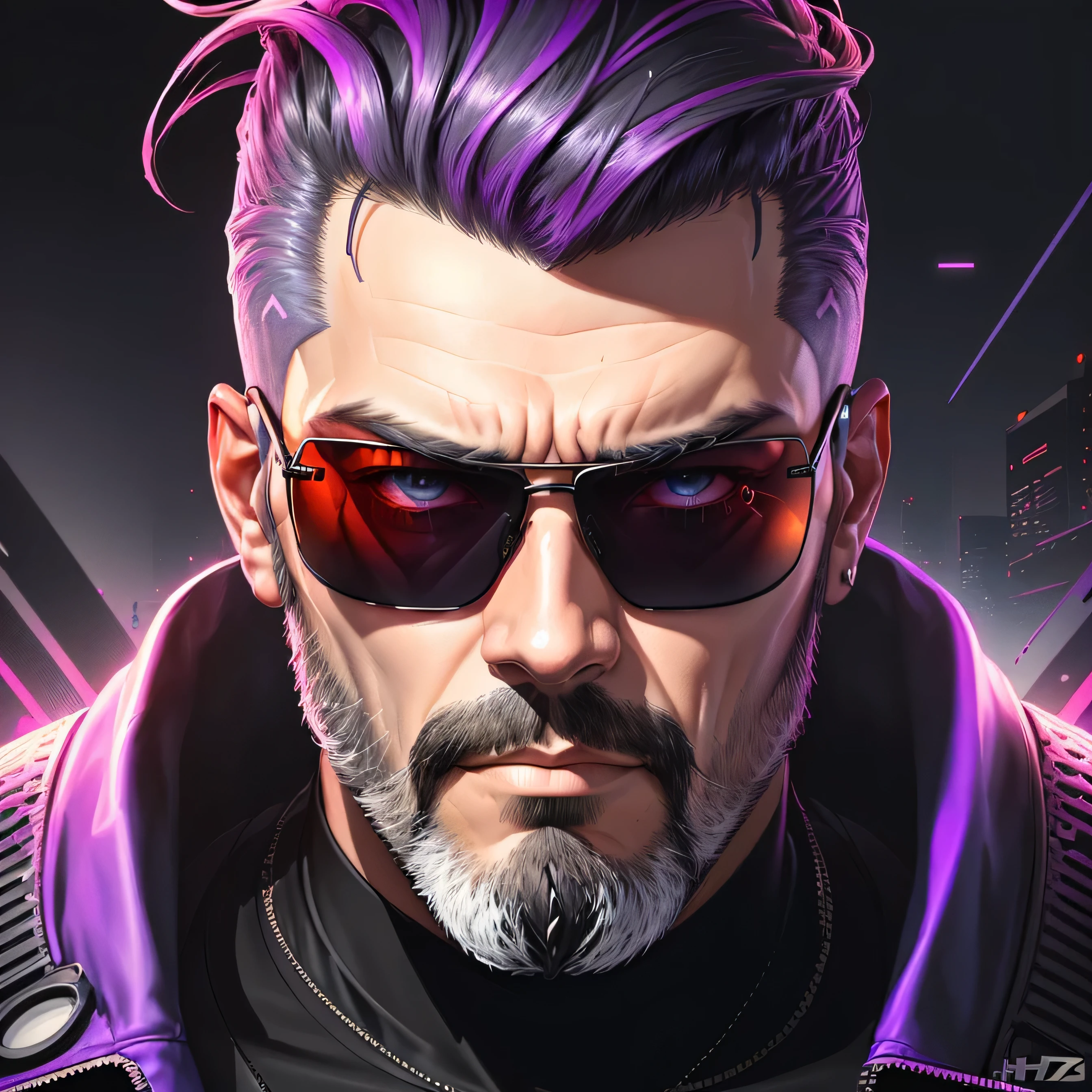 A close up of a man with purple hair and sunglasses - SeaArt AI