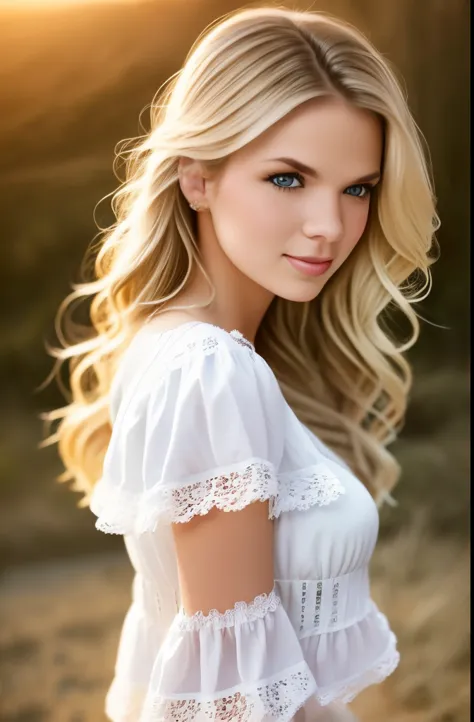 1girl, very cute and beautiful blond 25yo woman, frilled white dress with detailed lace, hands lifting skirt, highly detailed be...