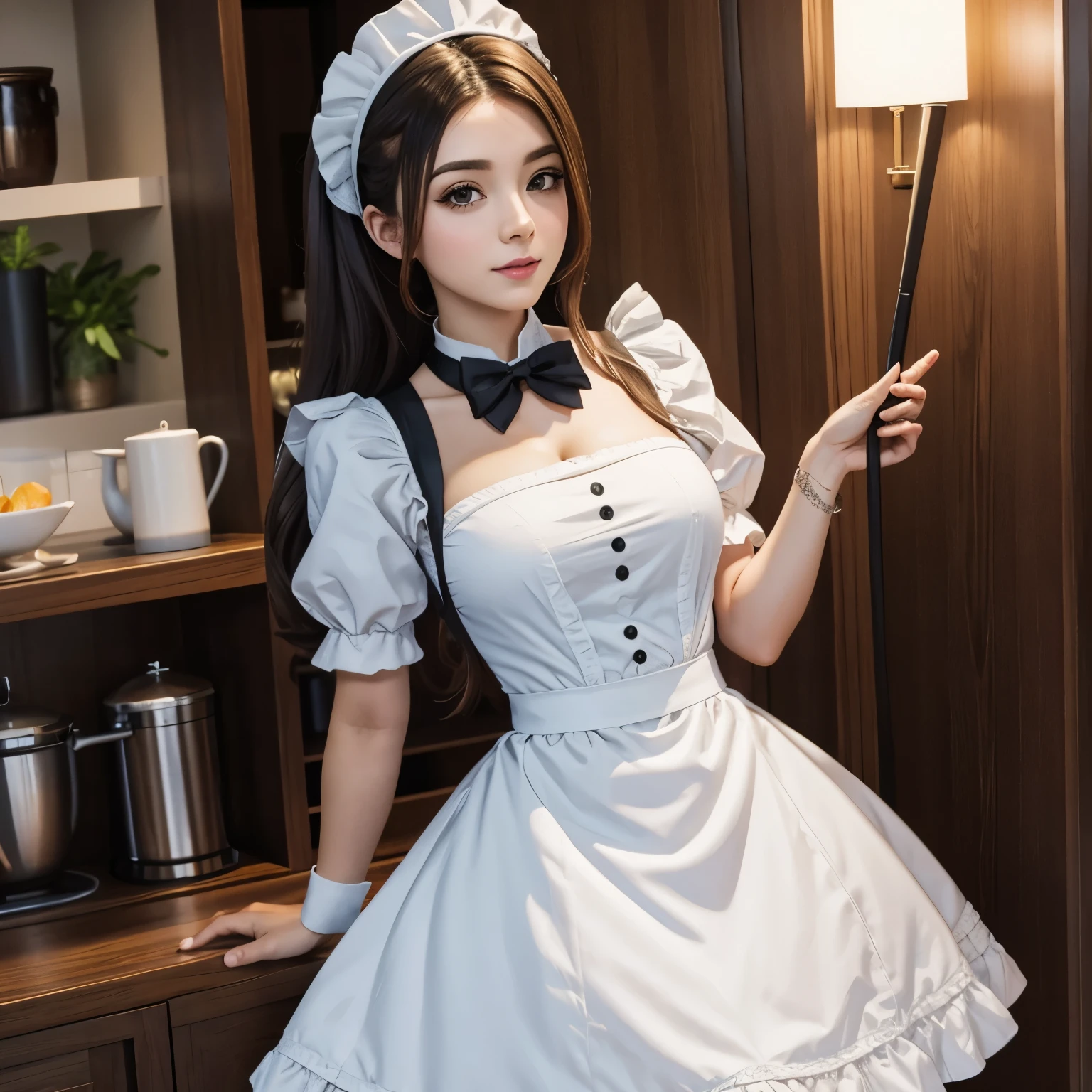 A close up of a woman in a maid outfit holding a wand - SeaArt AI