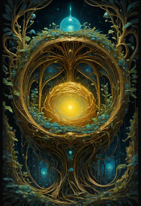 A magical golden nest from the abyss,Alien Thunderbird&#39;s Nest, Illumination of bioluminescent plants, The content is very de...