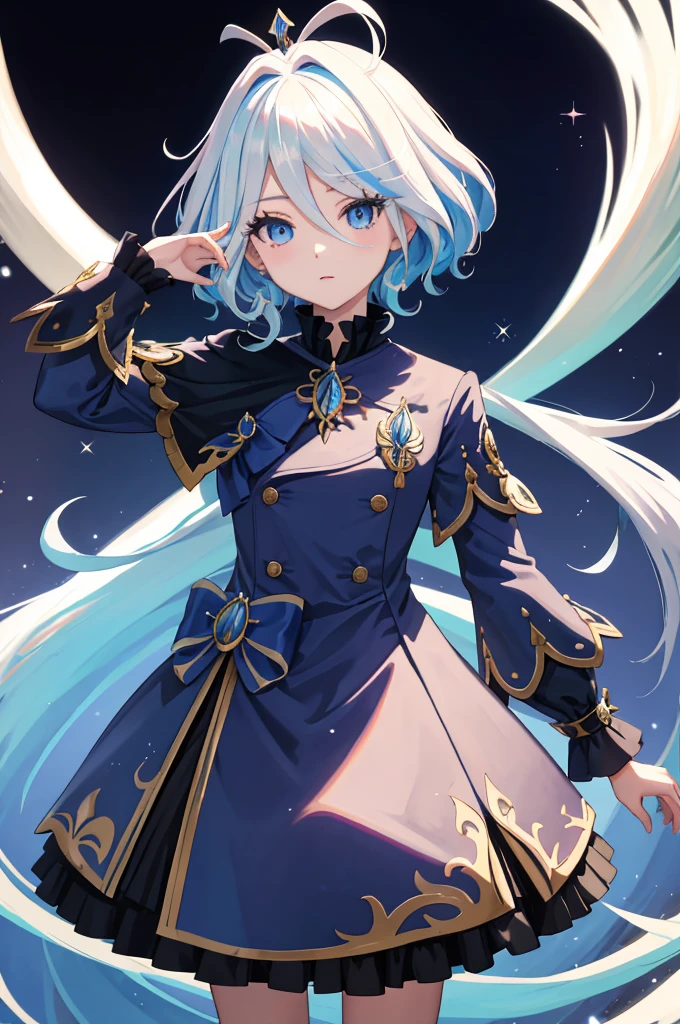 Furina  anime with white hair e olhos azuis em um vestido branco, divindade de white  hair, portrait girl, sweatshirt, Anime Girl with Cosmic Hair, with white hair, white  hair, digital art on pixiv, an anime portrait of cirno, trending on artstation pixiv, perfeita de white  hair, white  hair, A portrait of a blue-eyed