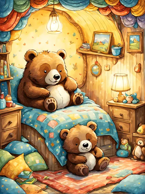 cuteAn illustration,underground:endures:In the hole,bear family:animal:hibernating:cute:nestle:sleep:comfortable and warm:looks ...