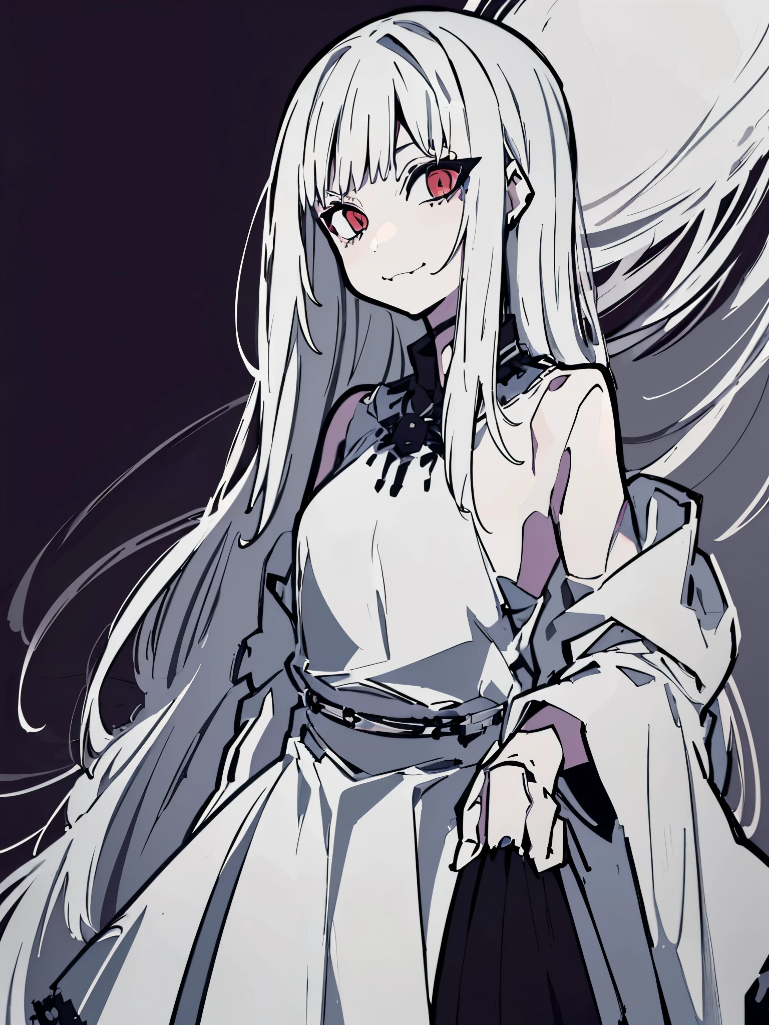 Anime girl with long white hair and red eyes in a white dress - SeaArt AI