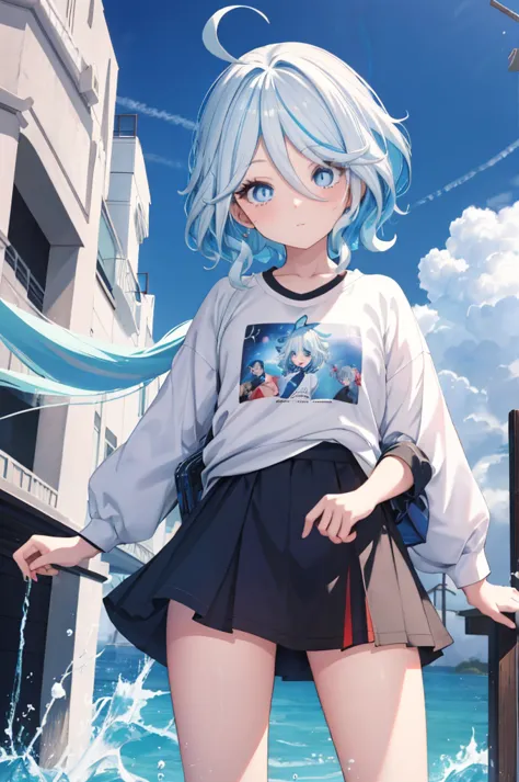 furina  anime com cabelos brancos e olhos azuis, deus de cabelos brancos, garota retrato, camiseta, sweatshirt, anime girl with ...