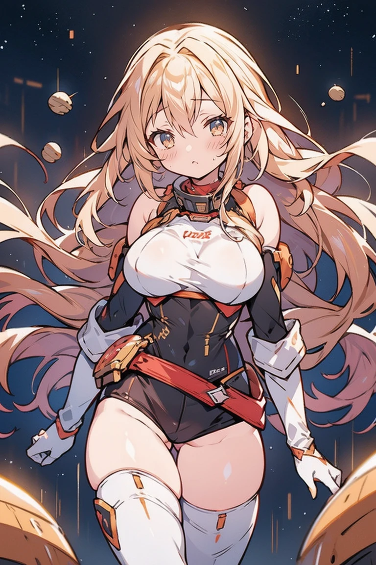 Sandy Hair Fall Down Body Big Slender Breasts Thin Thighs Thin Waist Solo Pilot Costume Looking At Viewer In Space Long Hair Blushing Determination