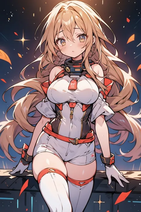 Sandy Hair Fall Down Body Big Slender Breasts Thin Thighs Thin Waist Solo Pilot Costume Looking At Viewer In Space Long Hair Blu...