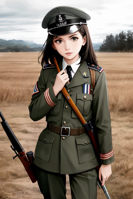 第二次世界大戦の軍服を着た少女たち, 武器を持っている, 戦場で