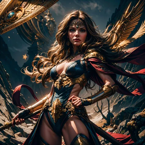 Epic Beautiful painting of Michelle-Pfeiffer as perfect gorgeous female warrior, shapeless long fullbody, perfect features, (wearing extremely baroque armor Chainmail_Armor), abstract beauty, near perfection, pure form, dynamic pose, ethereal background, (...
