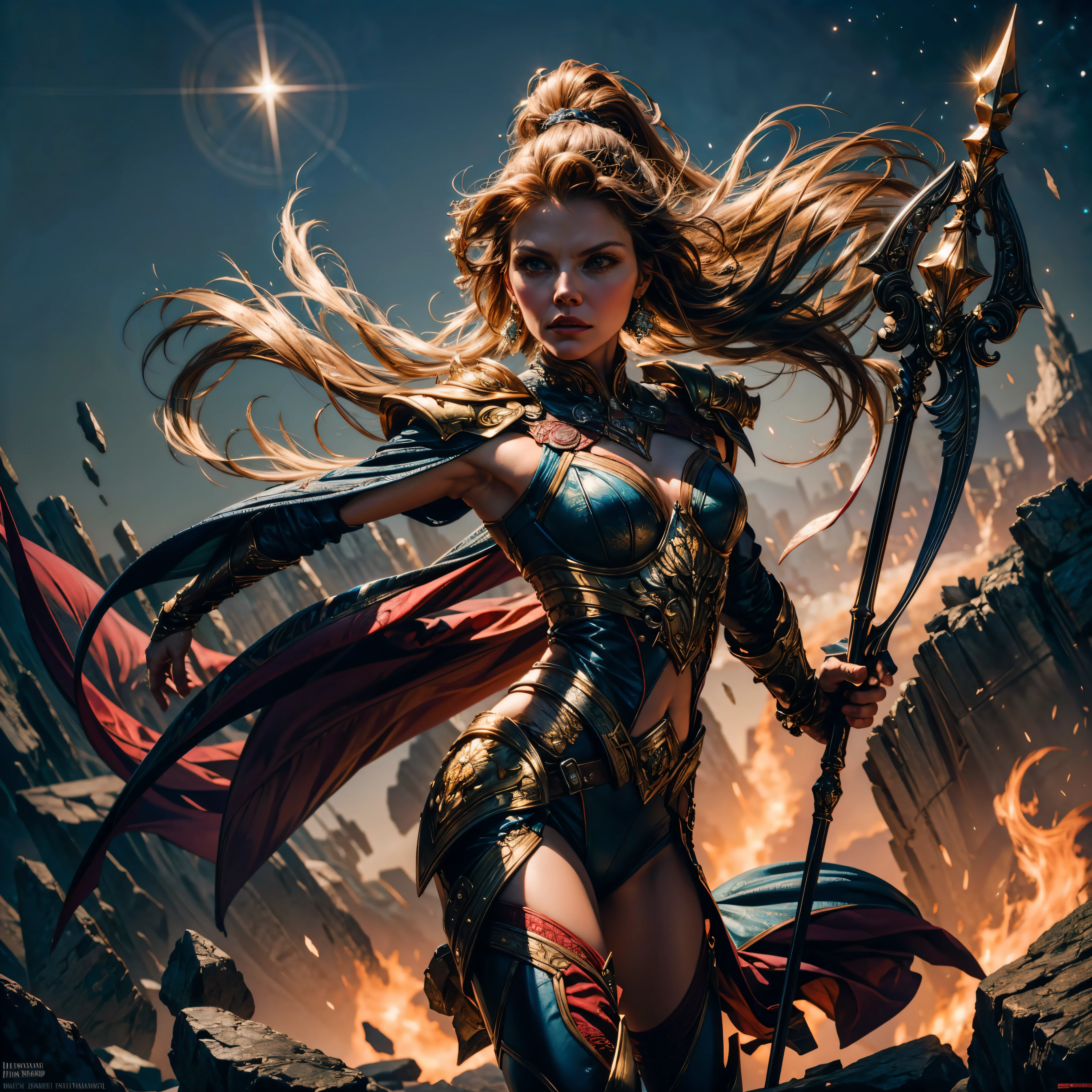 Epic Beautiful painting of Мишель-Пфайффер as perfect gorgeous female warrior, бесформенный длинный полный корпус, идеальные черты, (в чрезвычайно барочных доспехах. Кольчуга._броня), Абстрактная красота, почти совершенство, Чистая форма, динамичная поза, эфирный фон, (глубокие темные тени), (сильное кинематографическое освещение), (Заднее освещение), "Мишель-Пфайффер" концепт-арт Грега Рутковски, Джона Уильяма Уотерхауса и Альфонса Мухи, эпические потрясающие детали, сложные детали, гипер постпродакшн, Сверхвысокое разрешение, сверхвысокая детализация, в тренде на artstation, ультра острый фокус, глубина резкости f/1.8, студийные фотографии, (((смотрю в камеру))) magv1ll высокая детализация, Лучшее качество, абсурд [Ультра подробный], шедевр, ultra high Лучшее качество, (чрезвычайно подробный), Динамический угол, ультра широкий план, Фотореалистичный, ((фэнтези-арт)) ((стиль Ларри Элмора)), неважное искусство, РПГ арт, реалистическое искусство, female human druid of the звезды, хранитель природы, controlling magical energy made of звезды, кружащийся синий старый волшебный свет, божественные символы (1.5 сложные детали, шедевр, Лучшее качество, абсурд), человек женщина, чрезвычайно красивый, ультра женственный, динамичные волосы, динамичные волосы color, Ношение кожаных доспехов, держа посох, лунный свет, звезды, динамический естественный фон, РПГ арт, Волшебная атмосфера волшебного фэнтезийного леса, ультра лучший реалистичный, лучшие детали, Лучшее качество, абсурд, [Ультра подробный], шедевр, ultra Лучшее качество, (чрезвычайно подробный), ультра широкий план, фотореализм, глубина резкости, гиперреалистичная картина, 3D-рендеринг, варьируется мульти и т. д.. --v 6 --s 1000 --c 20 --q 20 --хаос 100