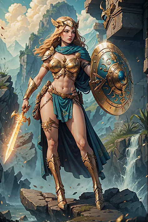 ((best quality)), ((masterpiece)), (detailed), greek mythology, athana, wearing a helmet, symbolizing her role as a goddess of w...