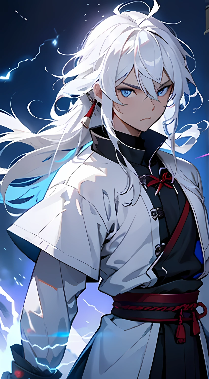 风雷武士, 电, 很长的白头发, 蓝眼睛, 电 background