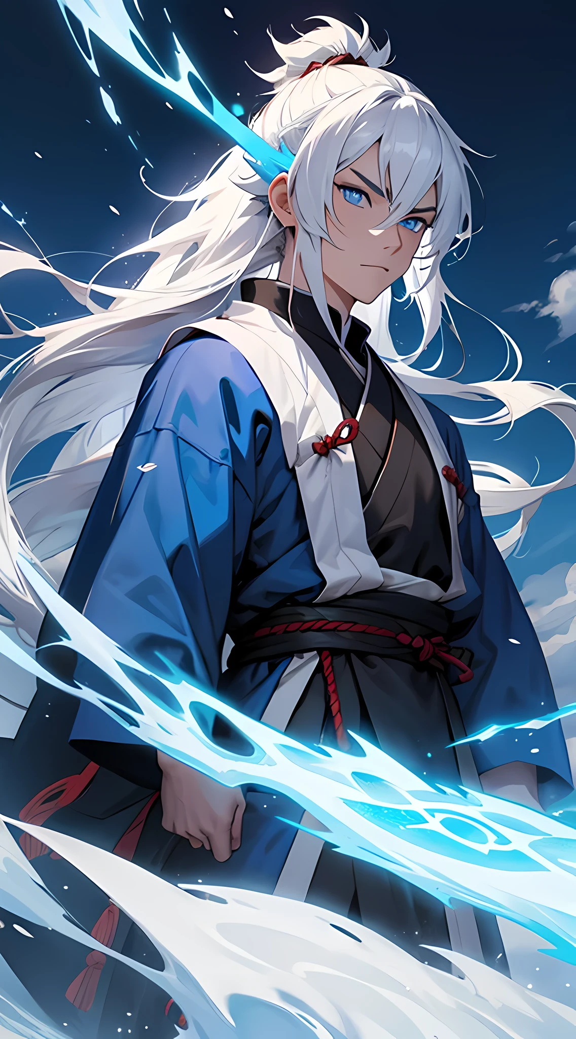 samurai of wind and thunder, Eletricidade, Cabelo branco comprido, olhos azuis