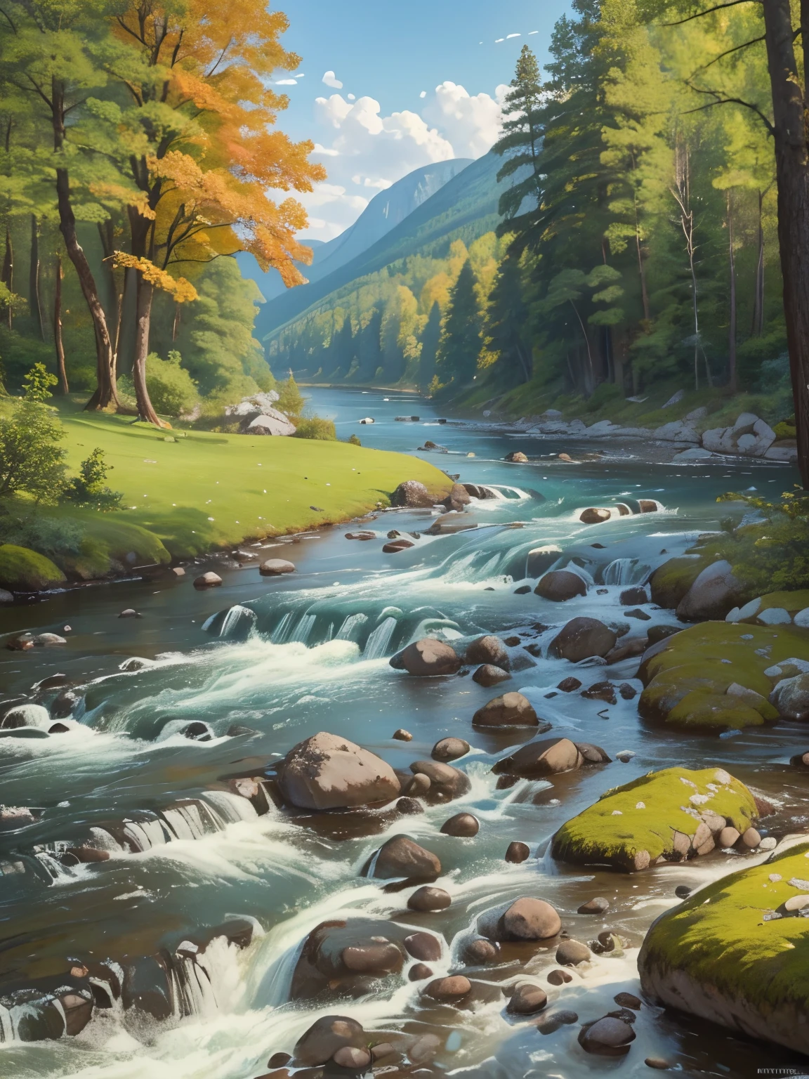 painting of a river with rocks and trees in the foreground, por Martinus Rørbye, por Adolf Hölzel, por Adolf Schrödter, by Karl Otto Götz, por Vilhelm Lundstrom, by Antón Otto Fischer, by Joseph von Führich, por Carl Eugen Keel, by Adolf Born, near a river