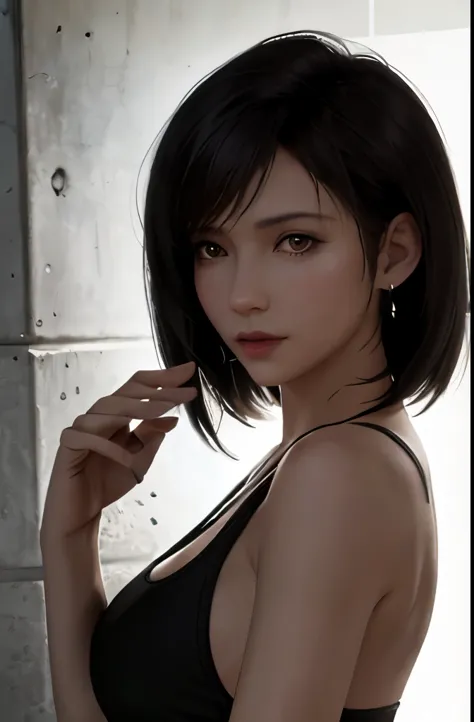 cinematic lighting、perfect、soft light、High resolution skin:1.2、realistic skin texture、Tifa Lockhart、small face、30 years old matu...