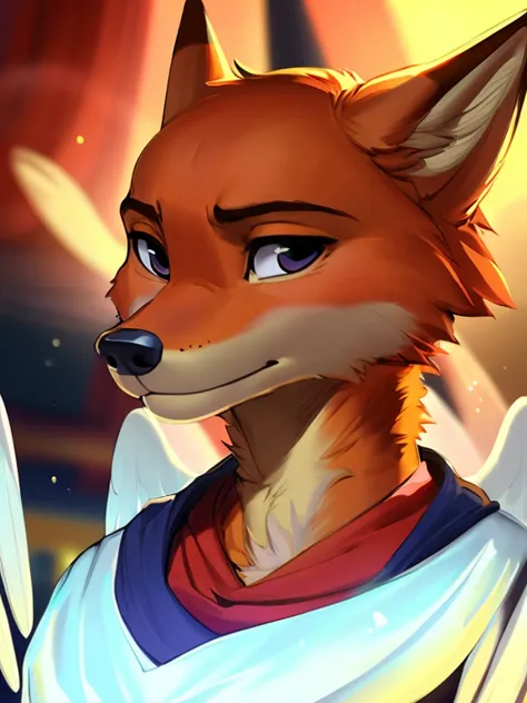 a beautiful and detailed portrait of a nick wilde as an angelic being, angel, subtraction, ross tran,ruan jia, tendencia en arts...