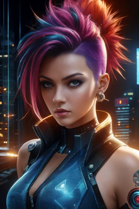 painting of a woman with a mohawk and colorful hair, the cyberpunk girl portrait, aetherpunk airbrush digital art, punk portrait...