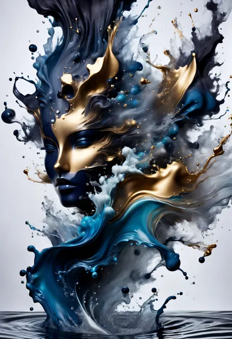 Pour ink containing metallic elements into water and photograph