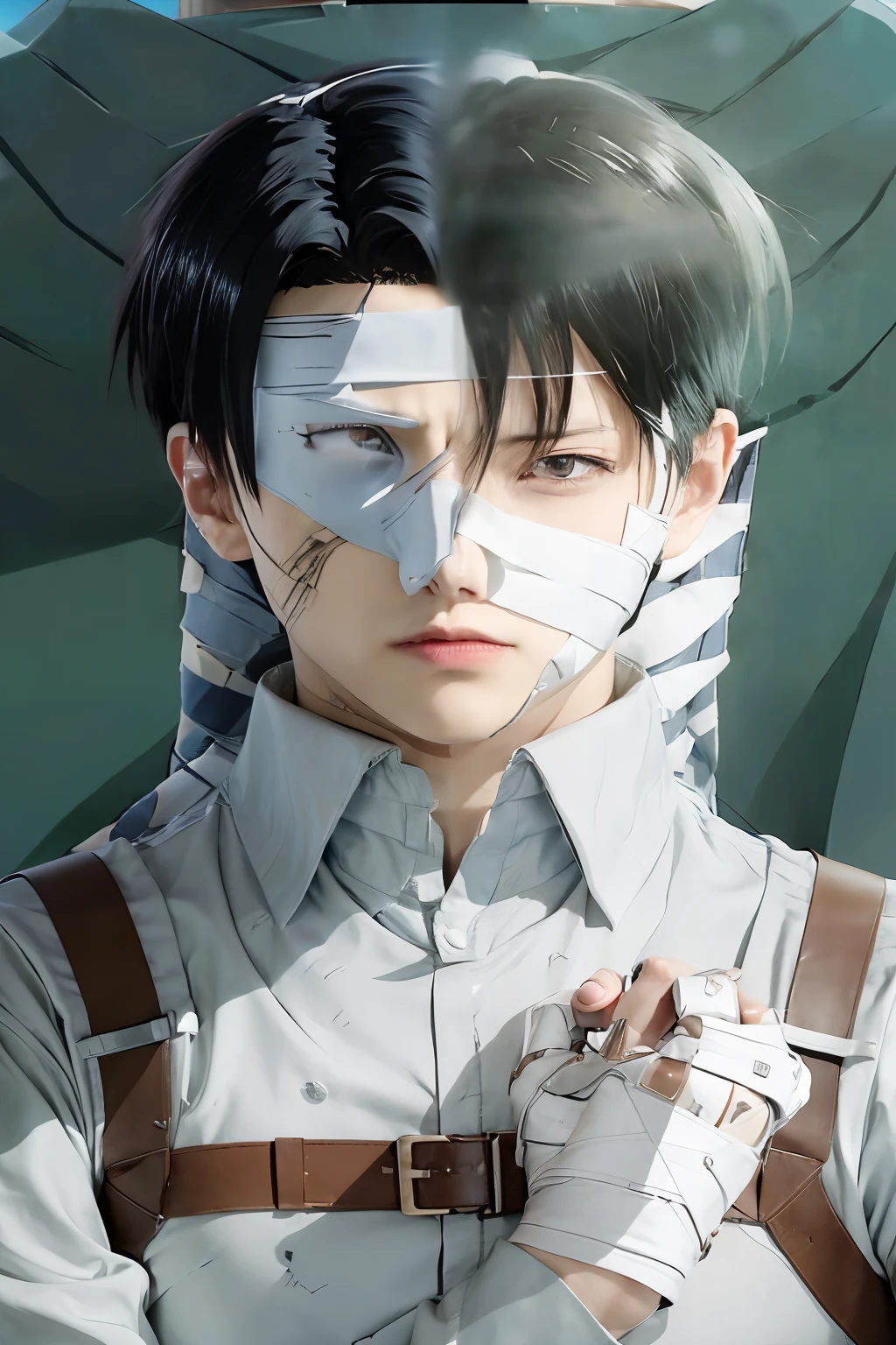 Anime boy with a bandaged face and a white shirt - SeaArt AI