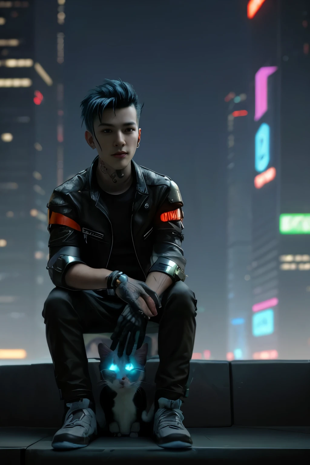 Cyberpunk avait un garçon avec un chat réaliste