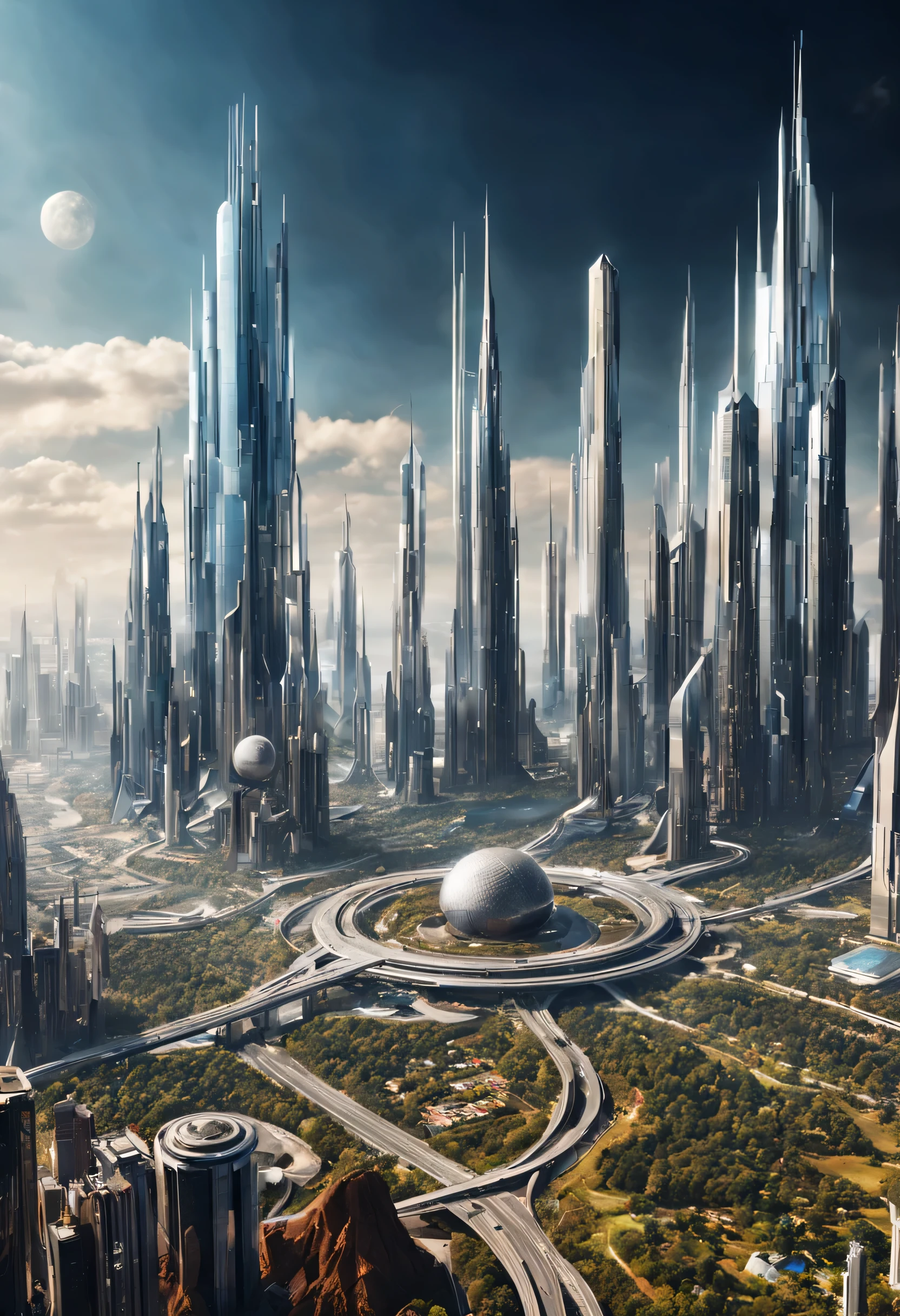 Vista da cidade futurista. Elementos desta imagem cortesia da NASA