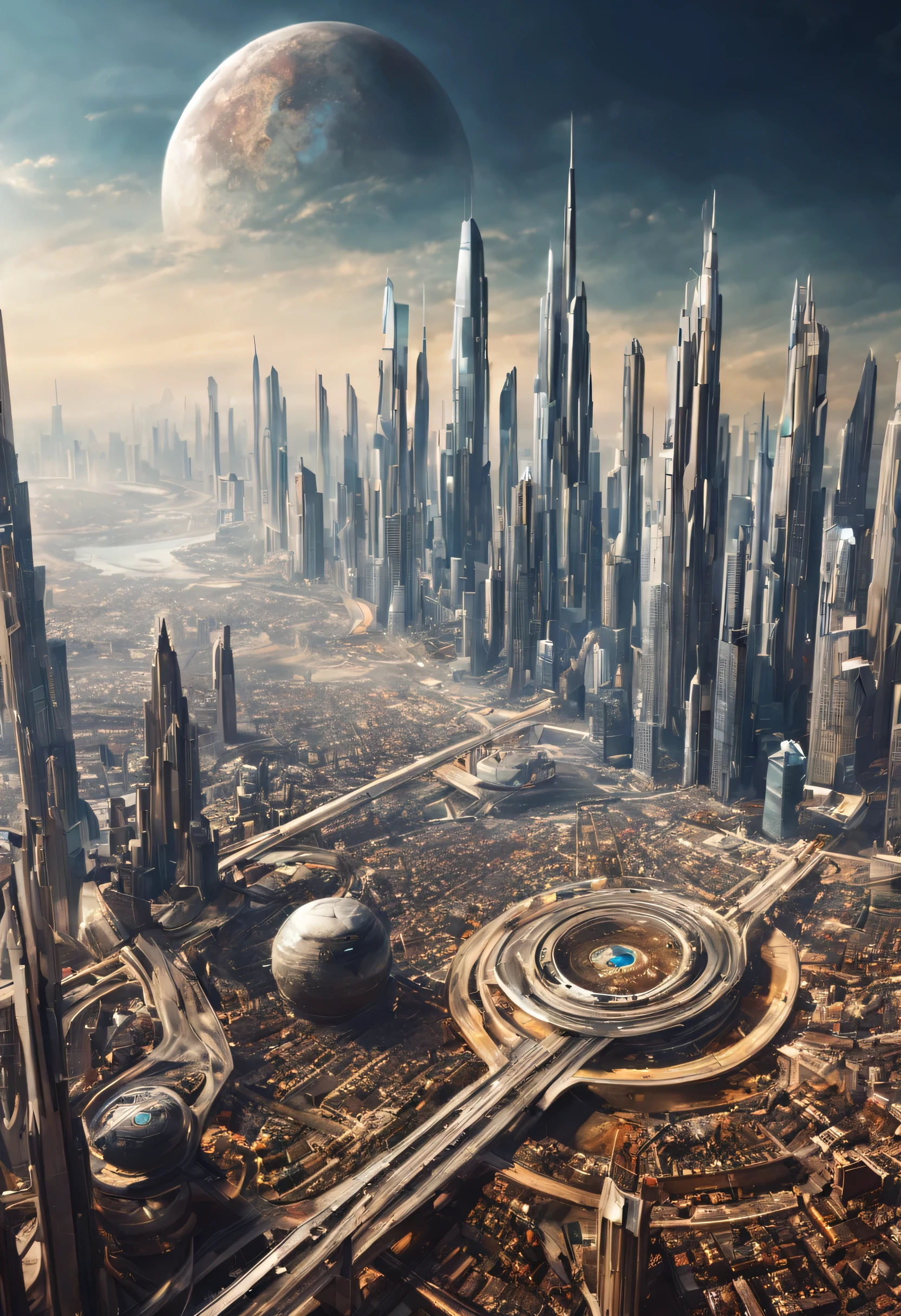 Vista da cidade futurista. Elementos desta imagem cortesia da NASA