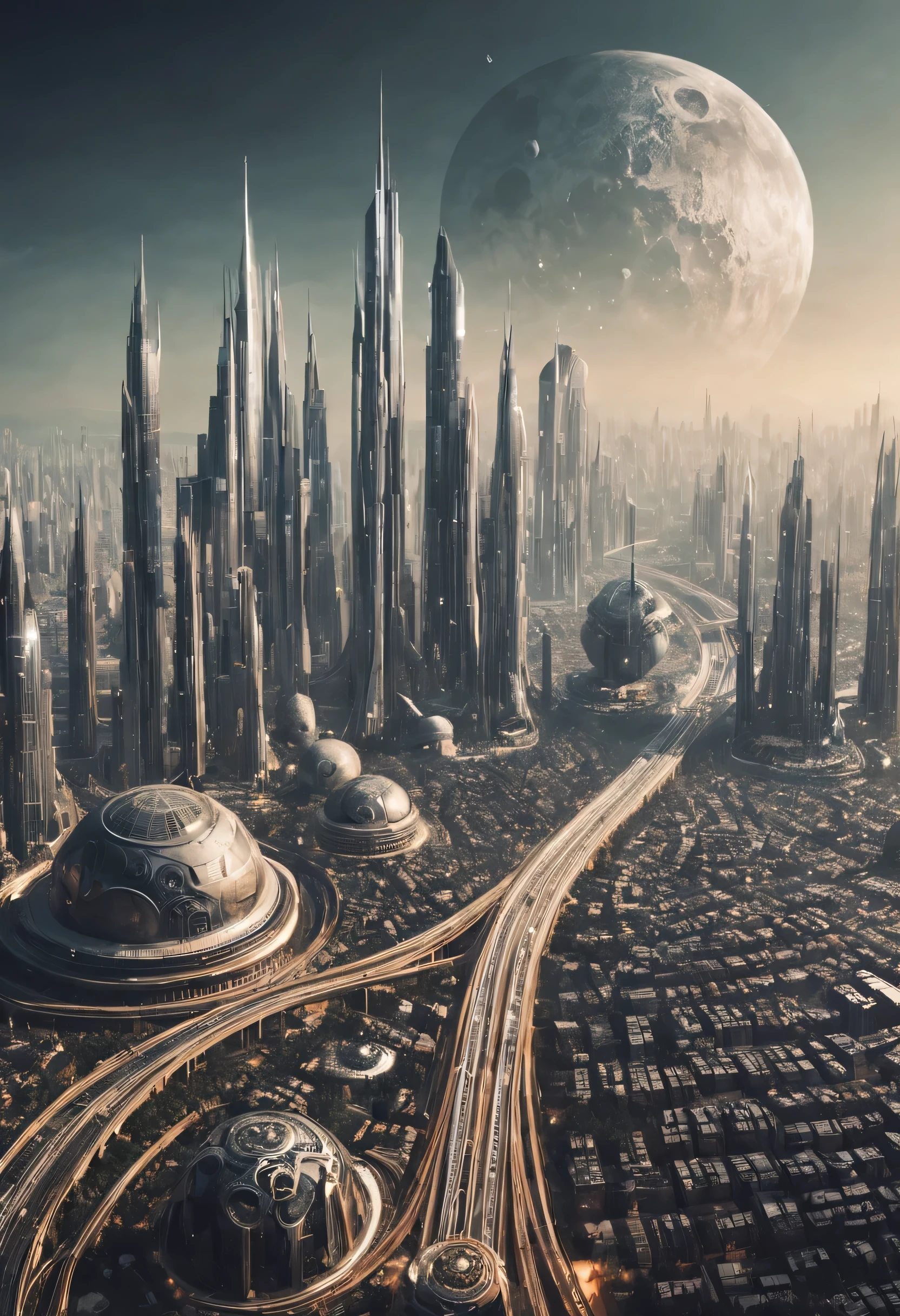 Vista de la ciudad futurista.. Elementos de esta imagen cortesía de la NASA.