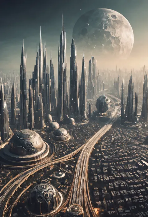 view of the futuristic city. elements of this image courtesy of nasa