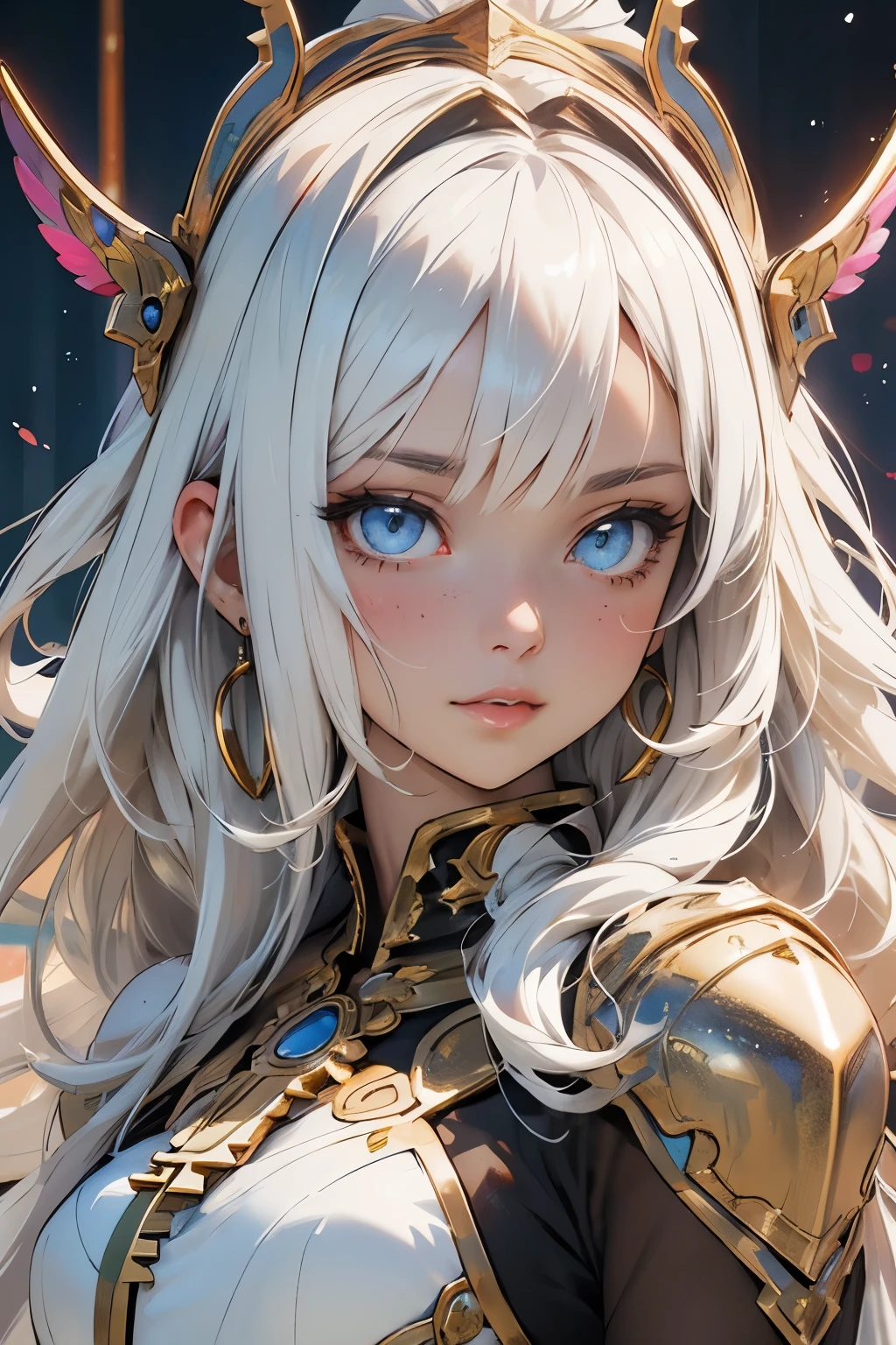 a woman with long left hairstyle white hair and blue eyes in a dress, portrait knights of zodiac girl, anime goddess, knights of zodiac girl, detailed digital anime art, beautiful celestial mage, beautiful alluring anime woman, extremely detailed artgerm, white haired deity, detailed key anime art, detailed anime artwork, detailed anime character art, a beautiful fantasy empress, shadowverse style
